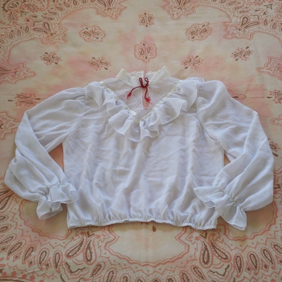 vintage white ruffle blouse